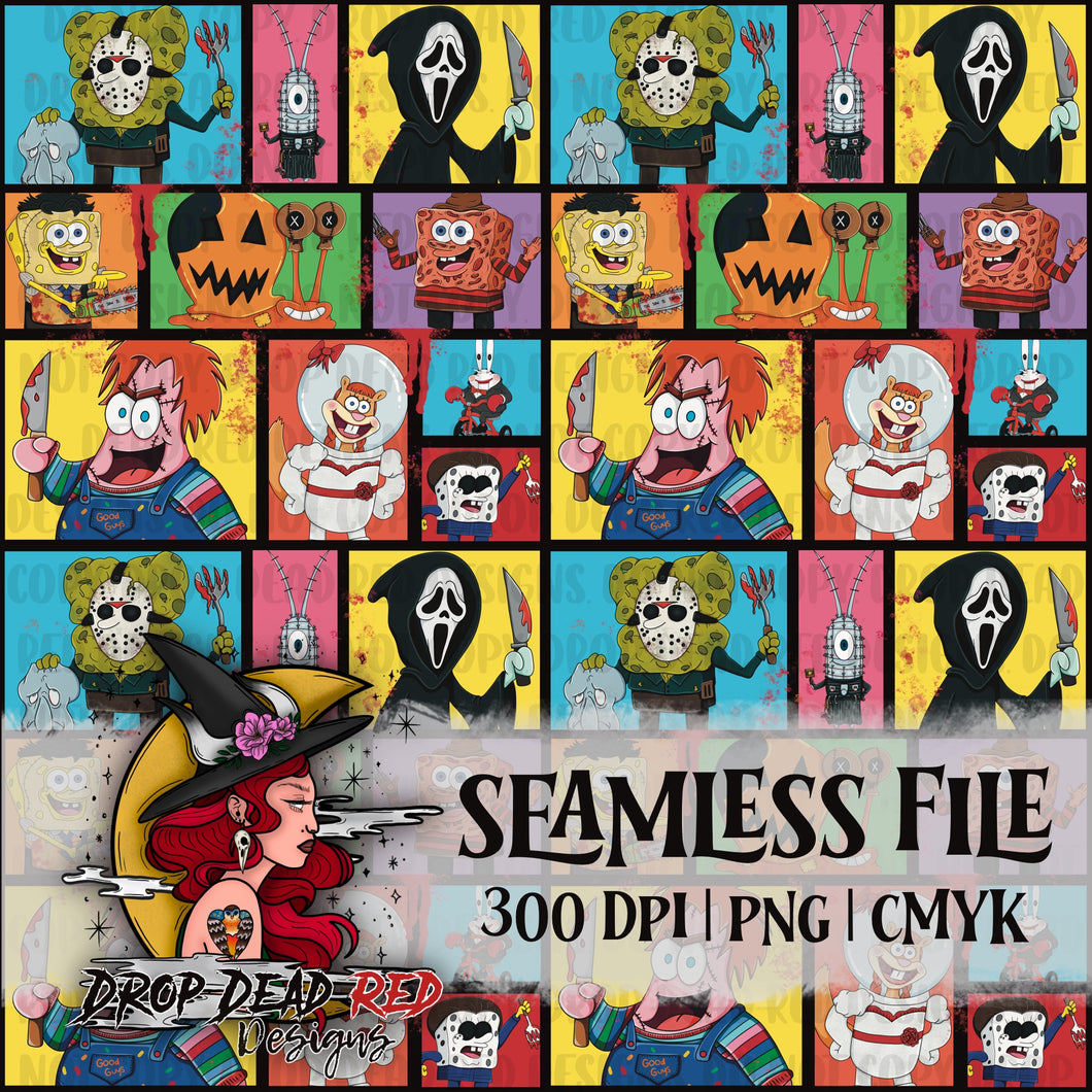 Sponge and Friends Patchwork Horror Sponge Seamless - Digital File