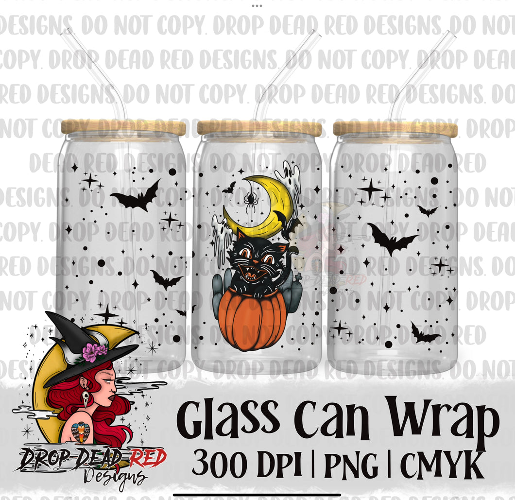 Vintage Halloween Pumpkin Cat - Glass Can Digital File