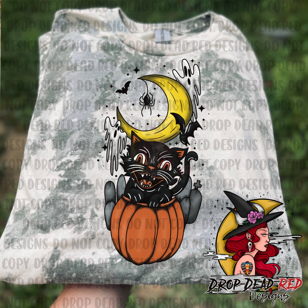 Vintage Halloween Pumpkin Cat - Black - Digital File