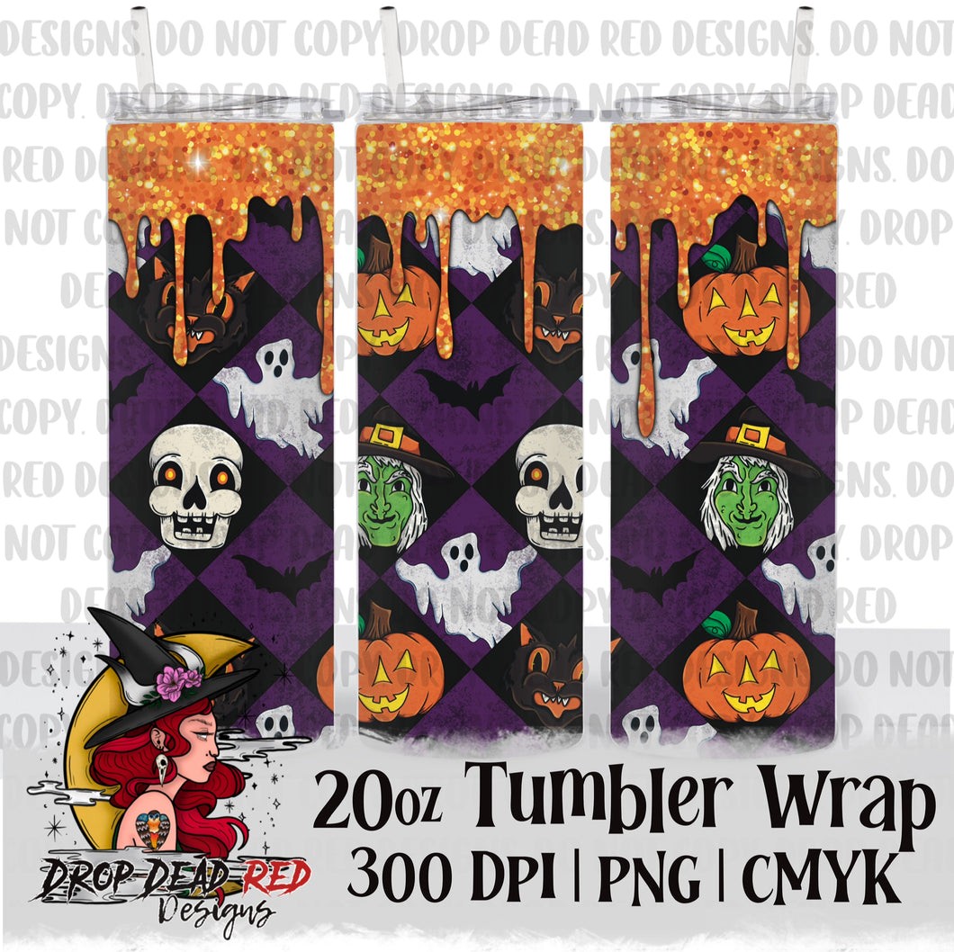 Vintage Halloween Spooky Friends - Purple - Tumbler Digital File