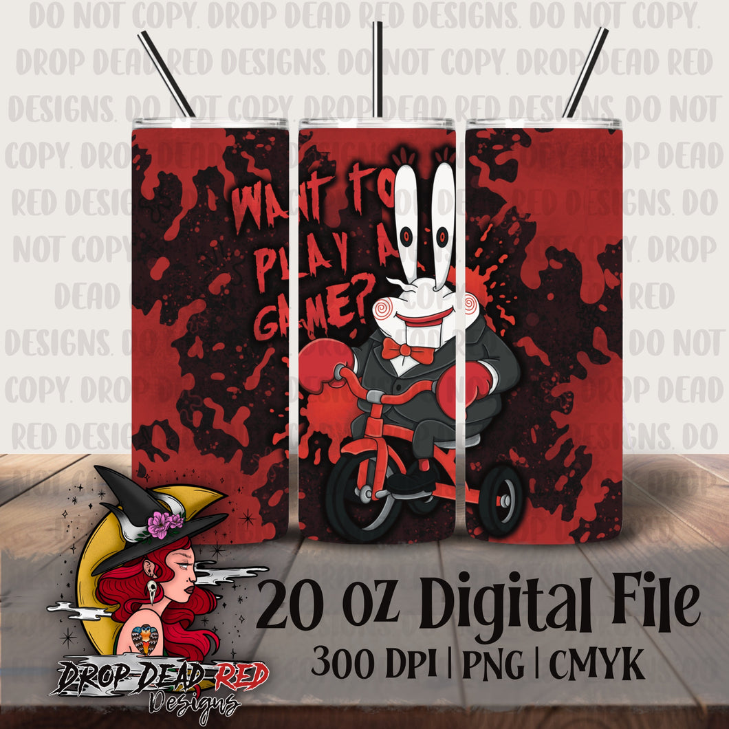 Want to Game Horror Sponge 20oz Tumbler Wrap - Digital File