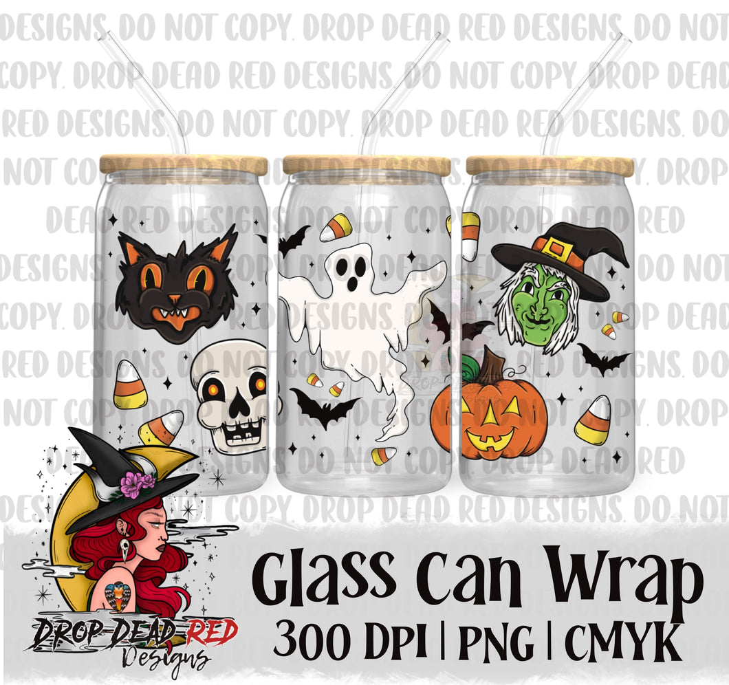 Vintage Halloween Spooky Friends - Glass Can Digital File