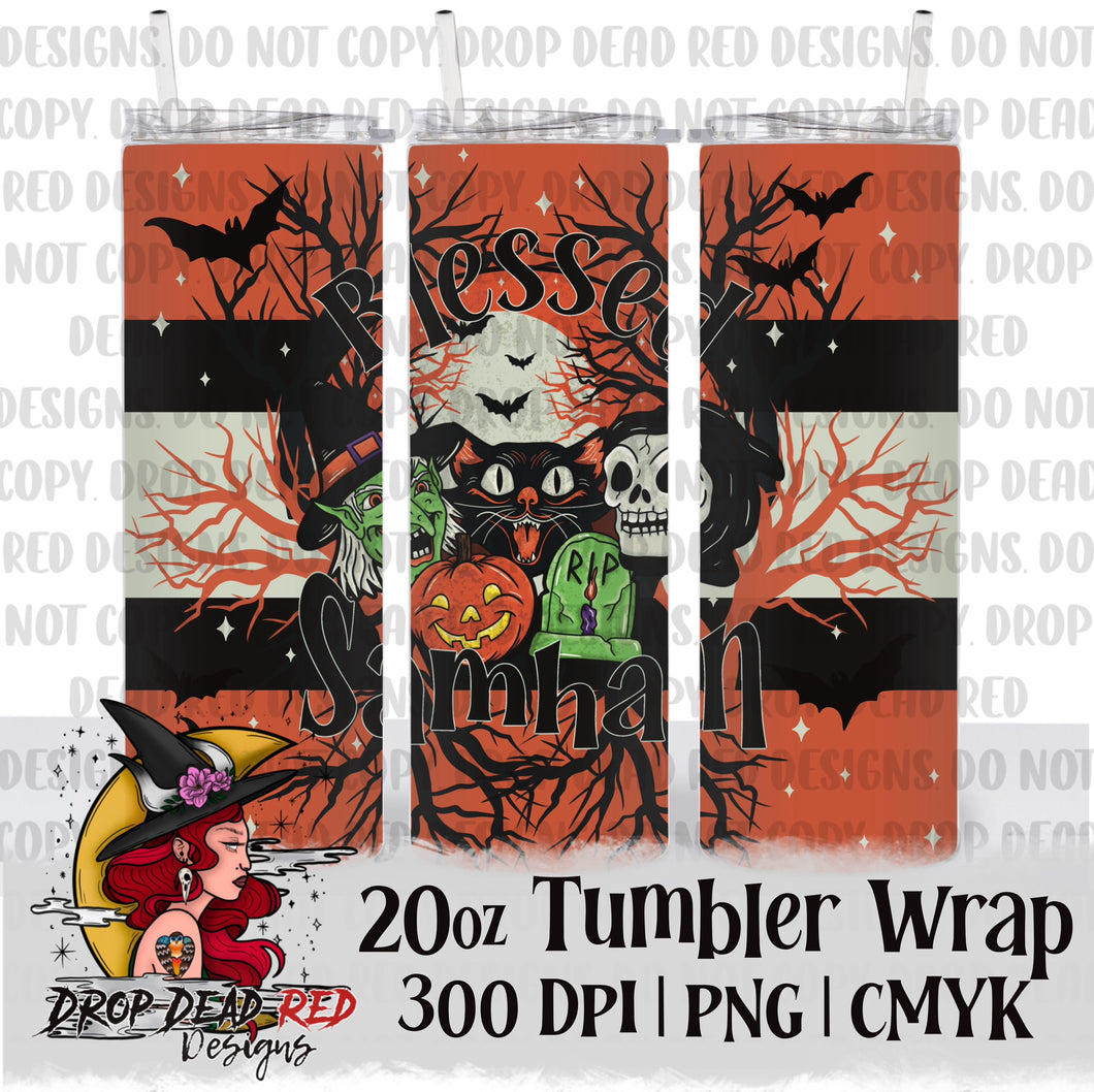 Vintage Halloween Blessed Samhain Orange - Tumbler Digital File