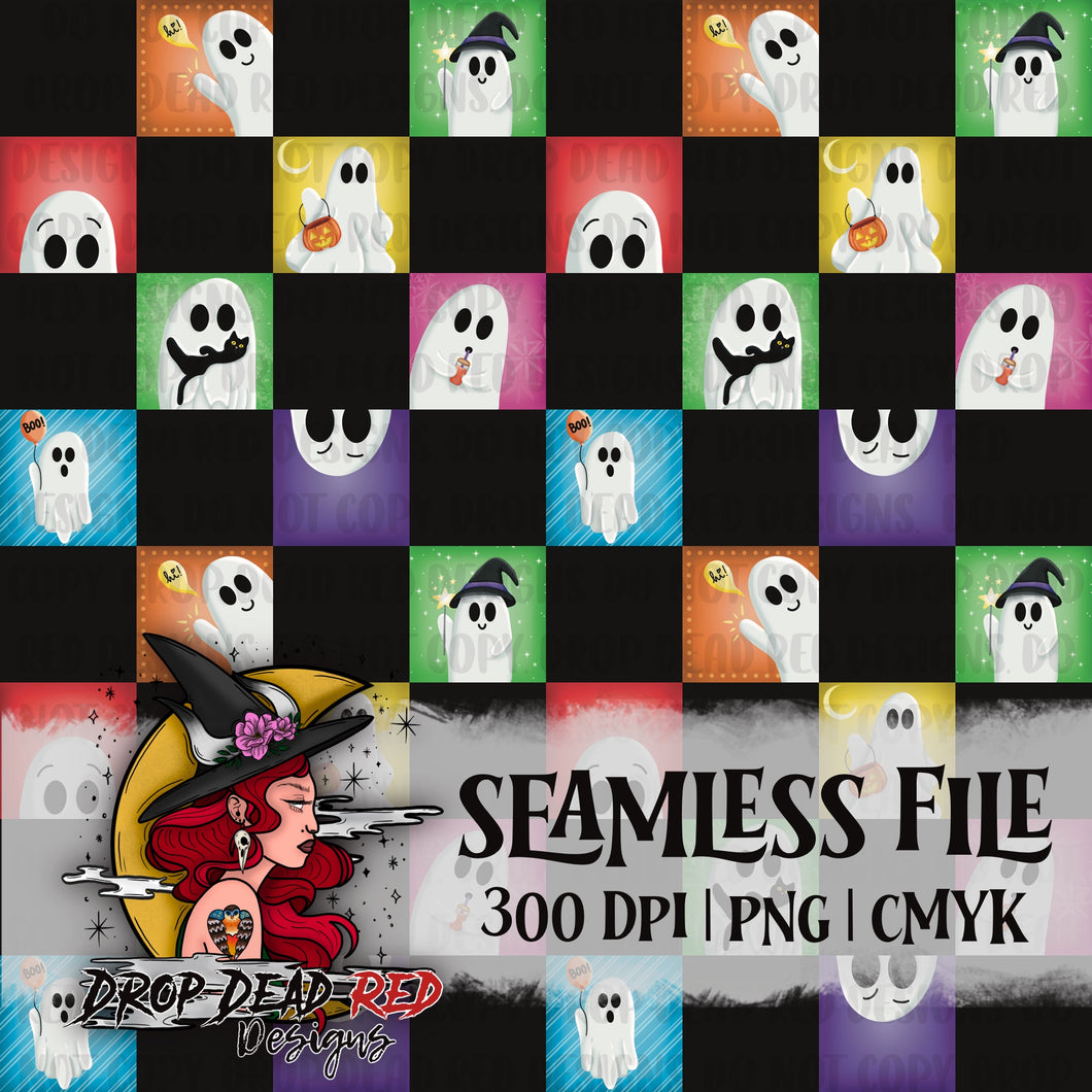 Rainbow Checkered Ghosties  Seamless - Digital File