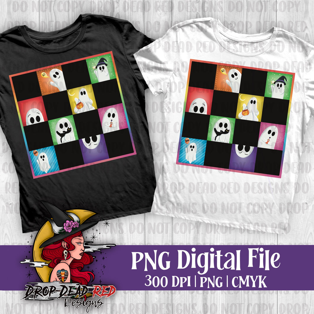 Rainbow Checkered Ghosties  - Digital File